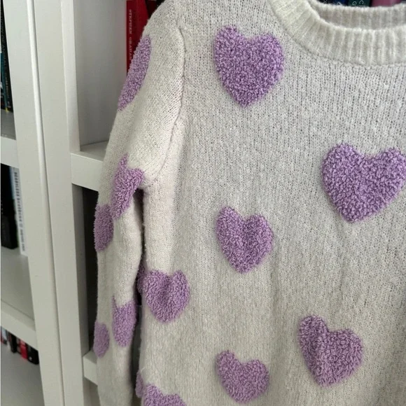 Cupcakes & Cashmere revolve purple fuzzy knit hearts kawaii pullover sweater - Picture 2 of 5